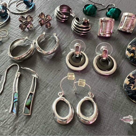 Earrings Silver Tone Beaded Hoops Lot - Picture 4 of 7